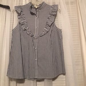 Monteau Blue denim and white stripped shirt
