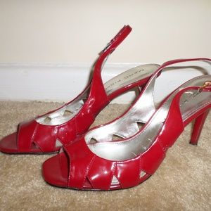 Marc Fisher red patent peep toe heels, 9.5