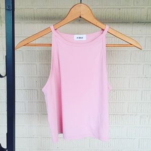 Pink, high necked crop top