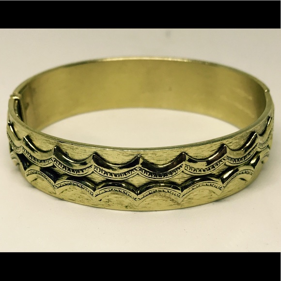 Whiting & Davis Jewelry - VintageWhiting & Davis Gold Ornate Bangle Bracelet