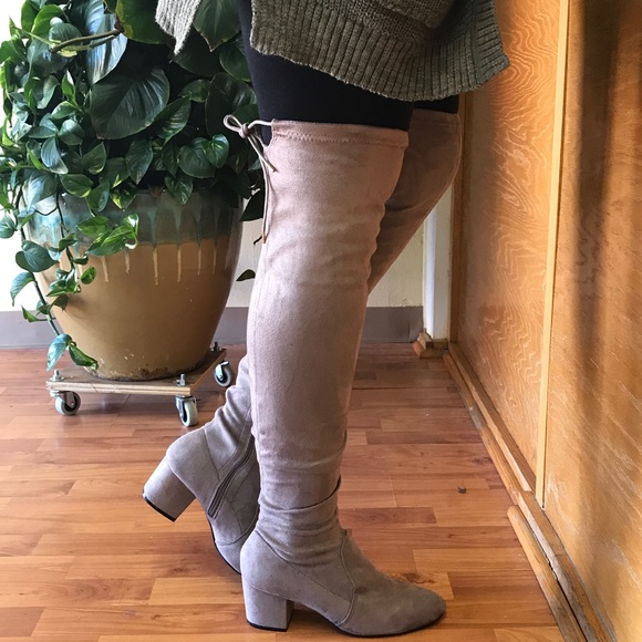 Taupe Over The Knee Boots - Picture 2 of 3