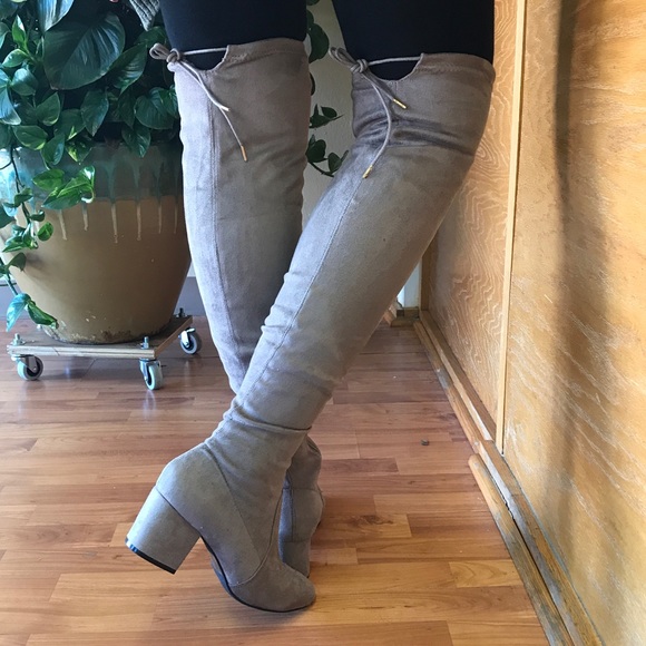 Taupe Over The Knee Boots - Picture 3 of 3
