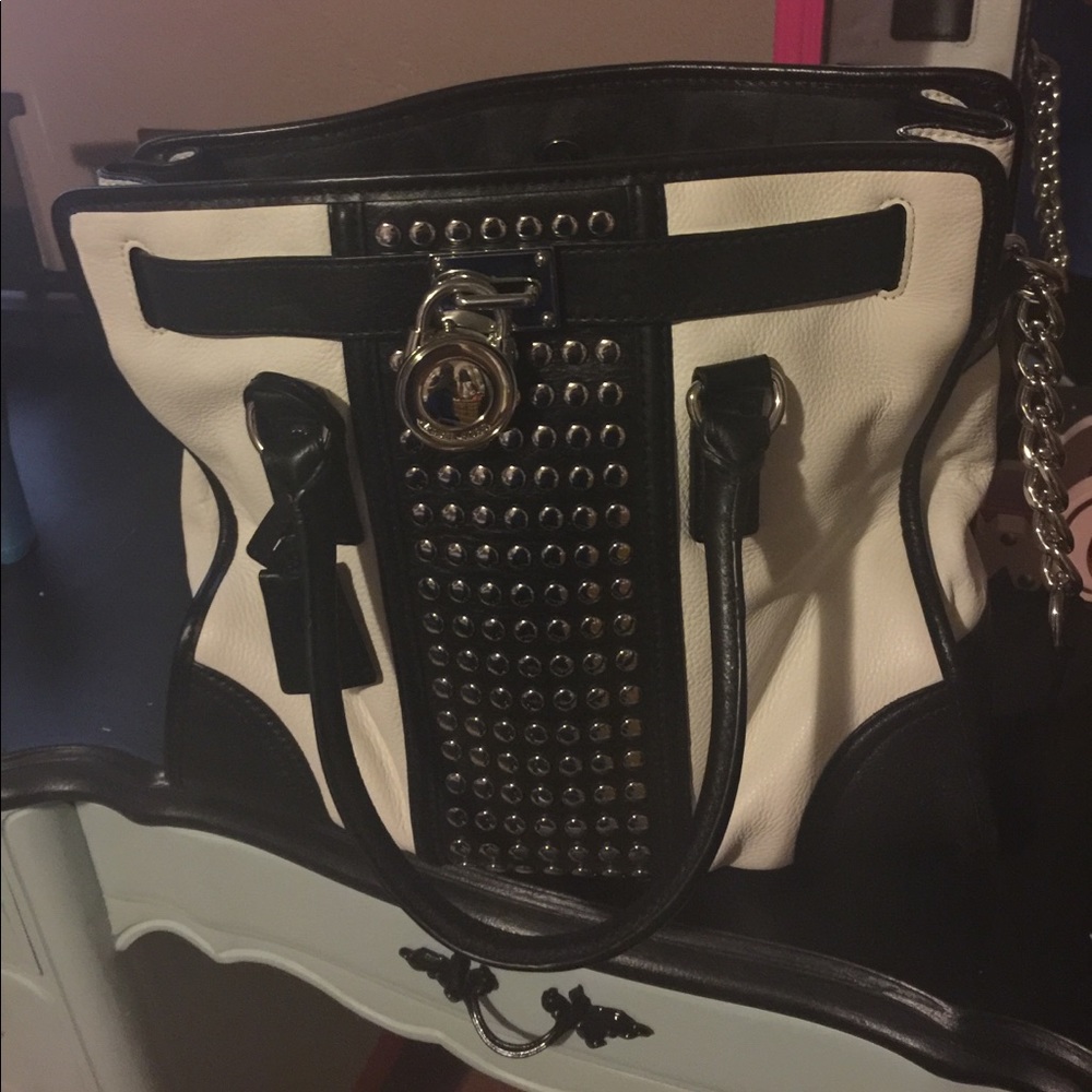 Michael Kors Studded Hamilton Lg Black & white