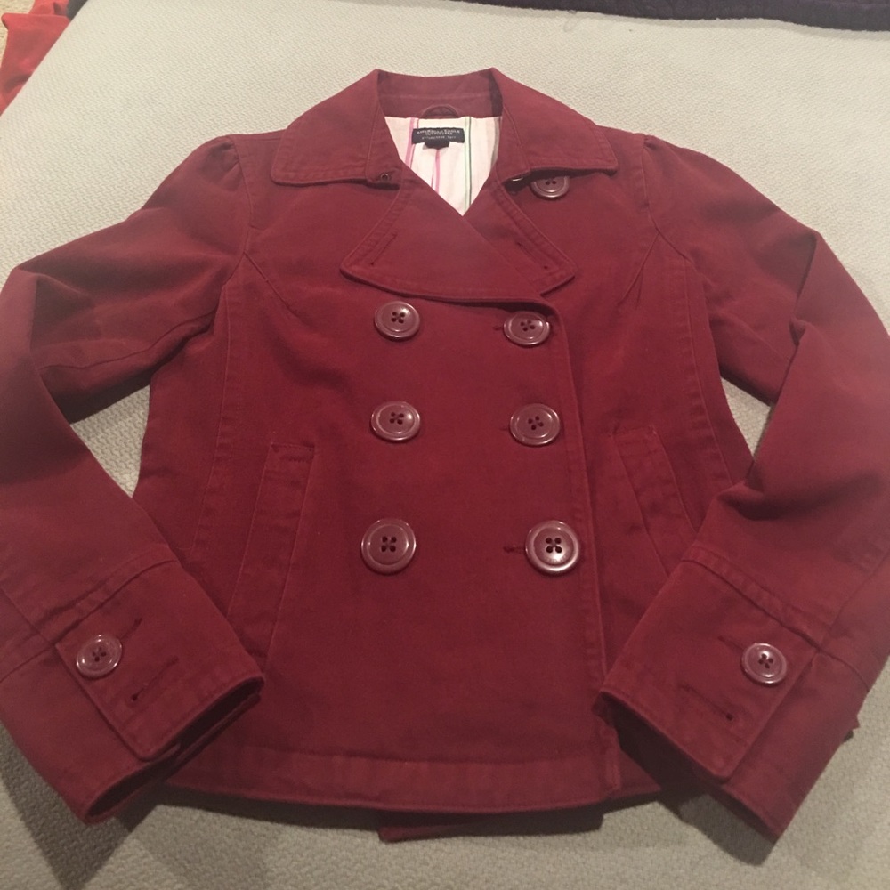 Maroon double breasted pea coat