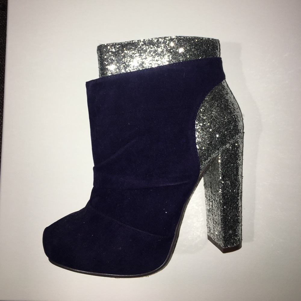 Glitter and velvet heeled boots