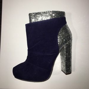 Glitter and velvet heeled boots