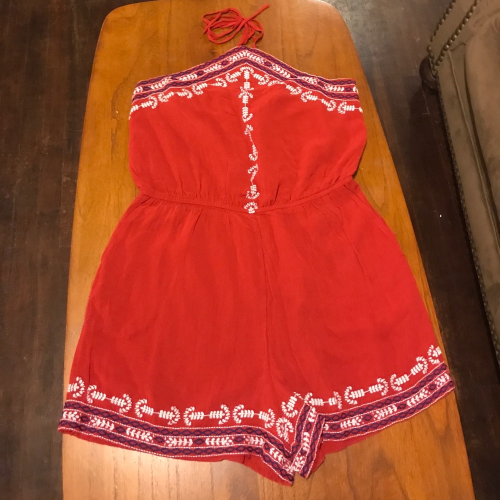 Red embroidered romper