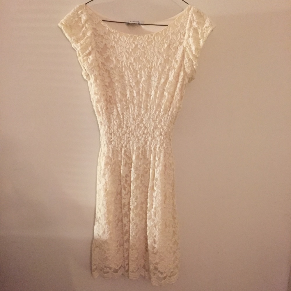 White lined lace dress