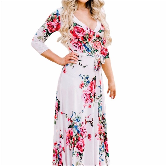 White flowery wrap maxi dress - Picture 2 of 6
