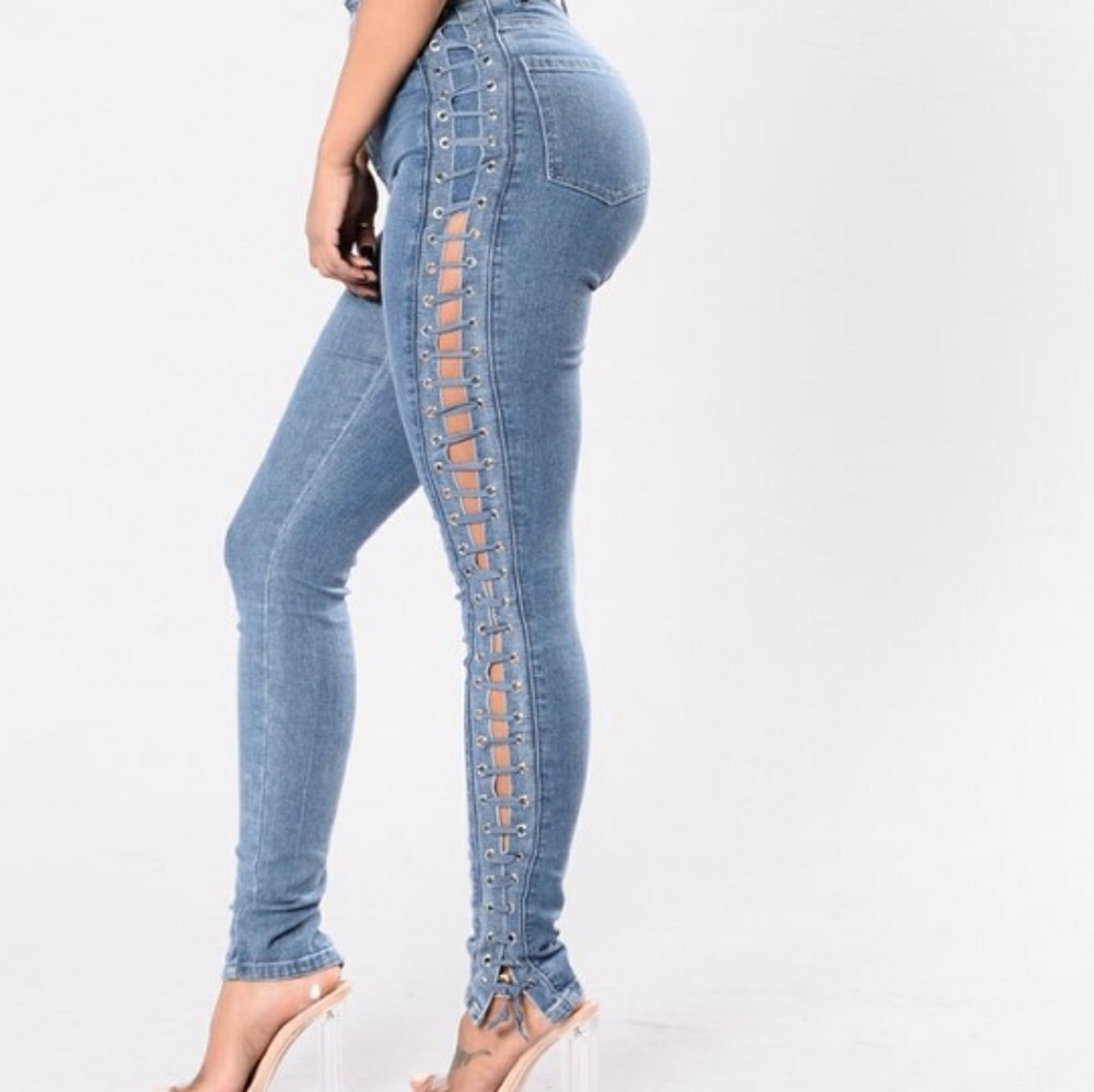 FASHION NOVA side lace up denim jeans