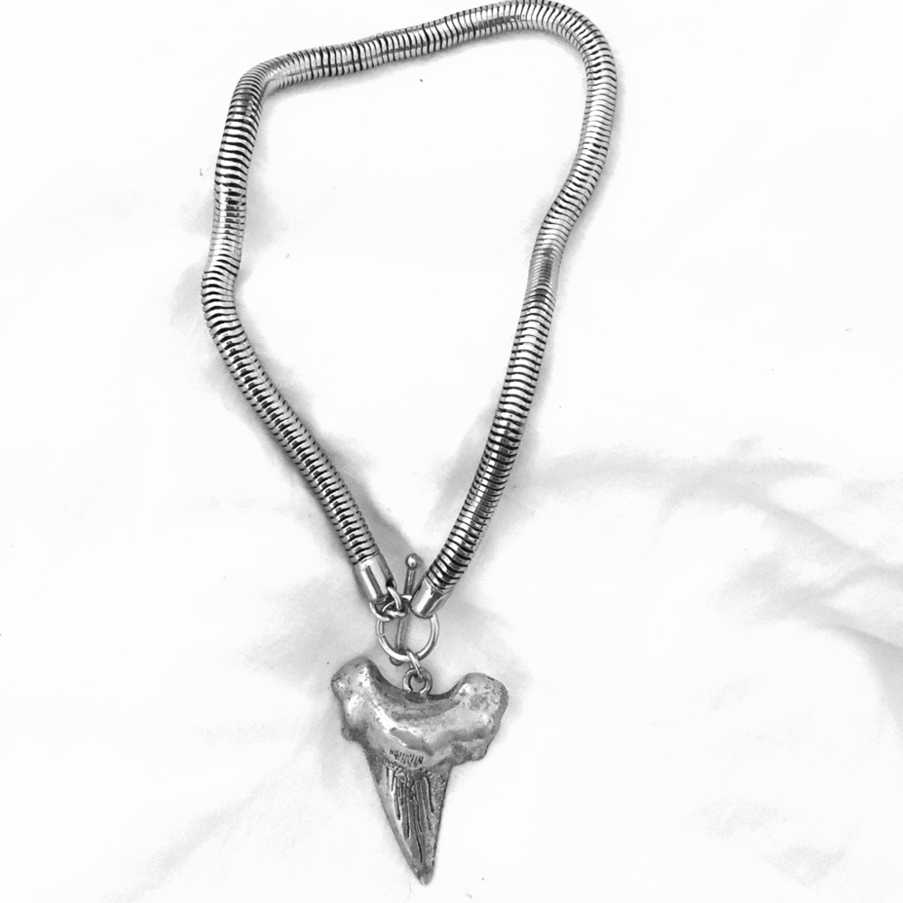 Silver Shark Tooth Choker Necklace