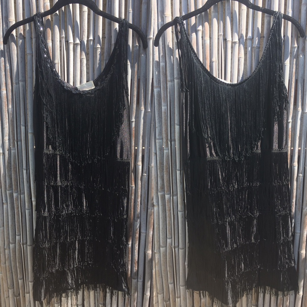 Basic 1920s Black Flapper Fringe Dress