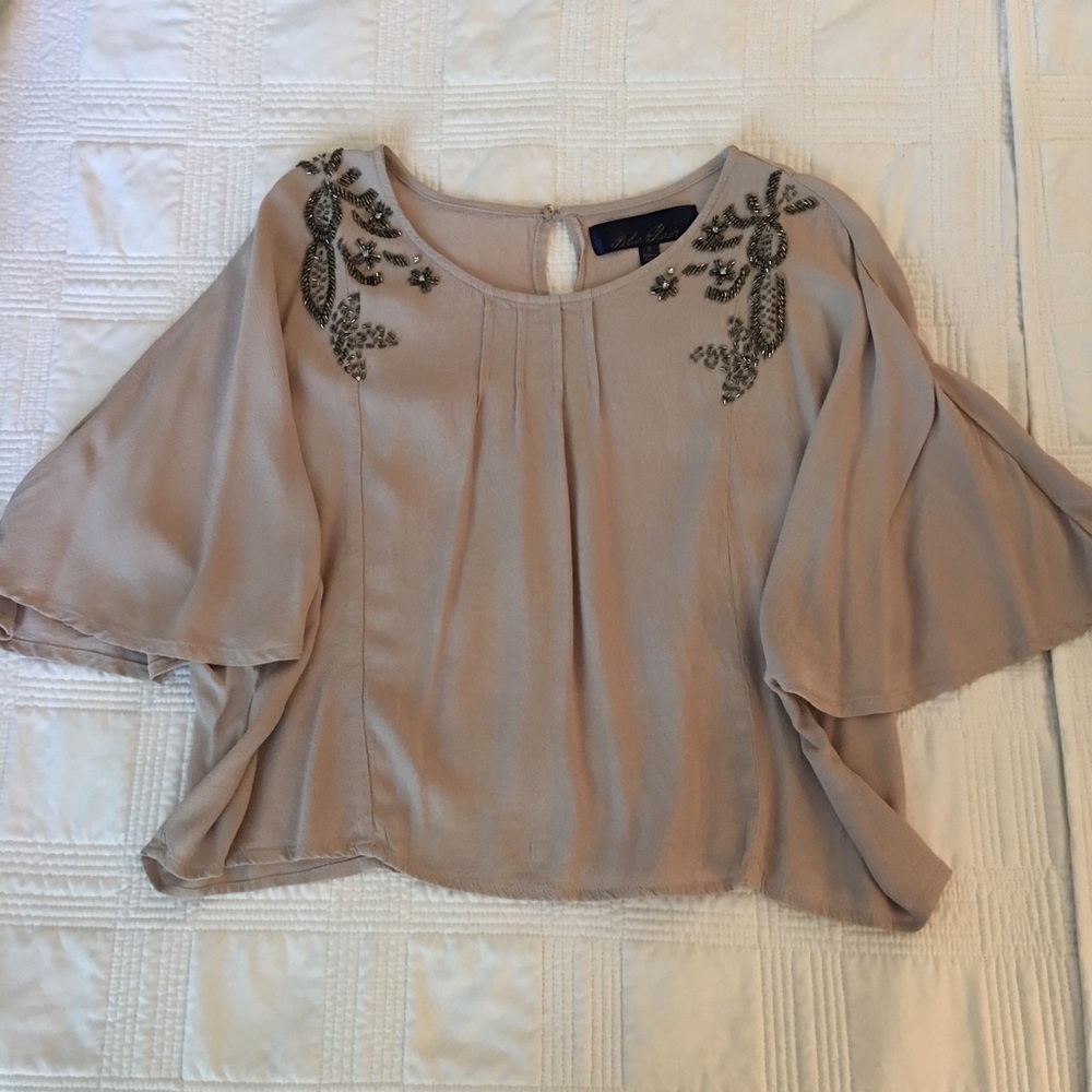 Embellished pinky-cream flowy top