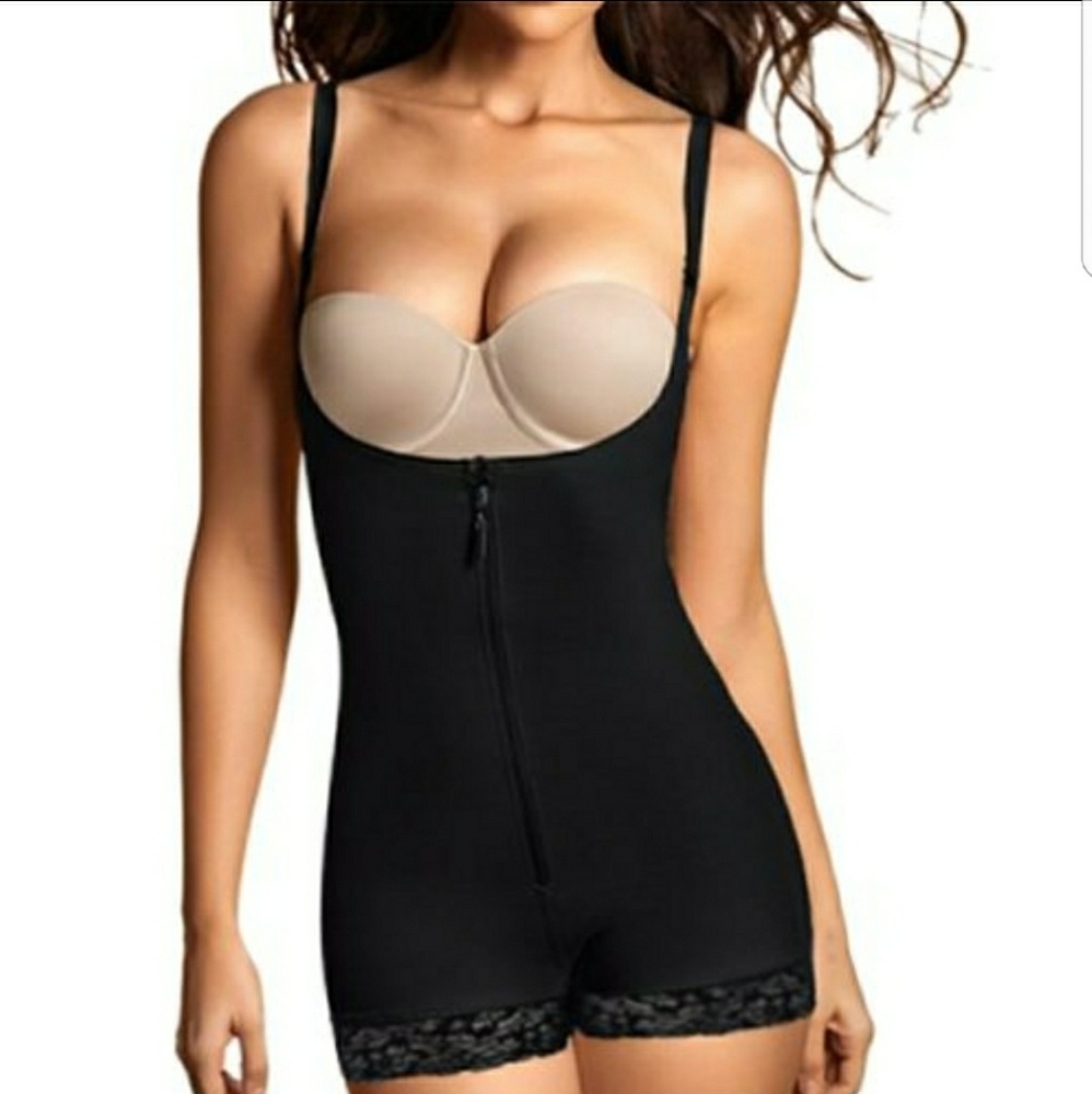 Black Full Body Shaper High Compression Strappy Wa - Picture 3 of 7