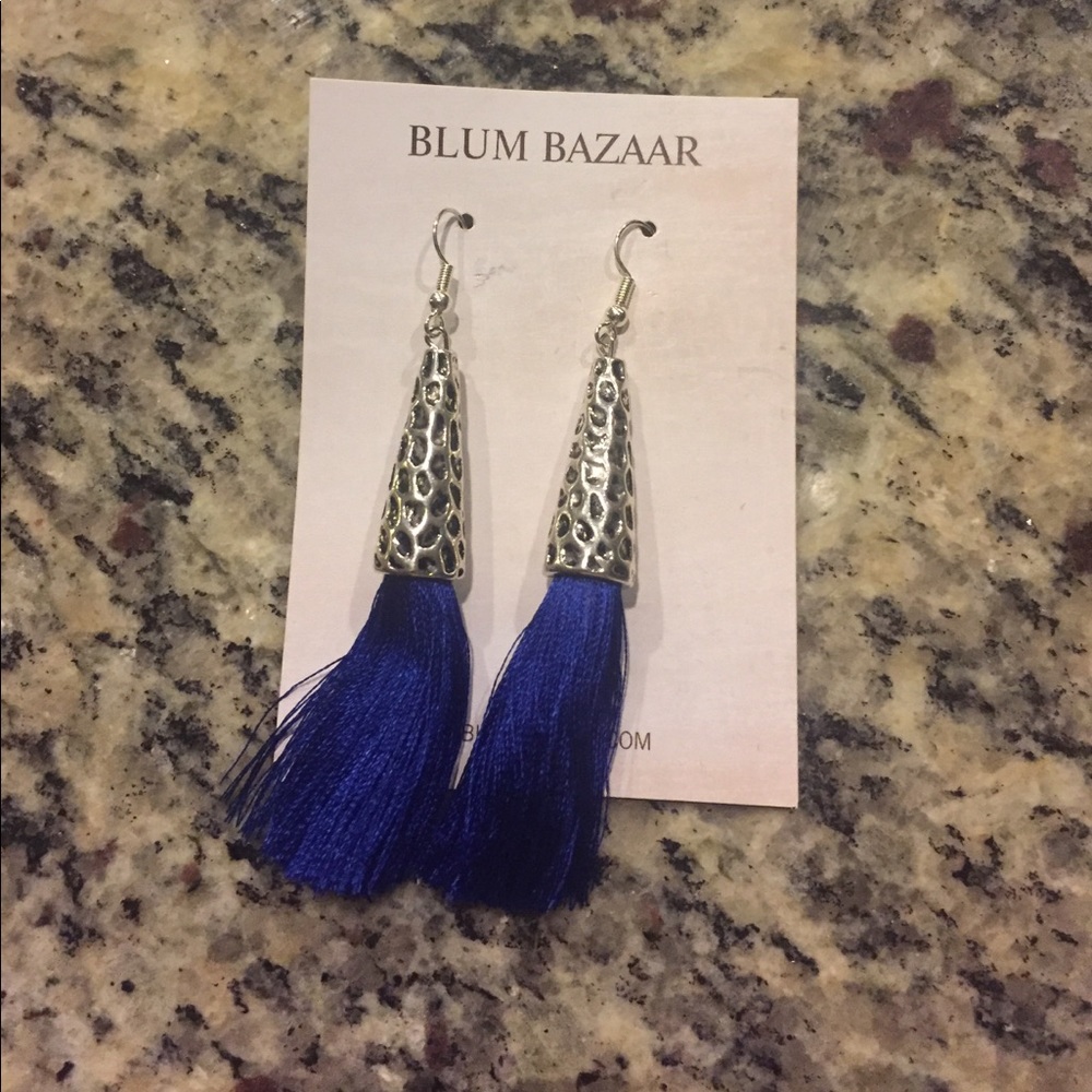 Silver hammered tassel drop earrings