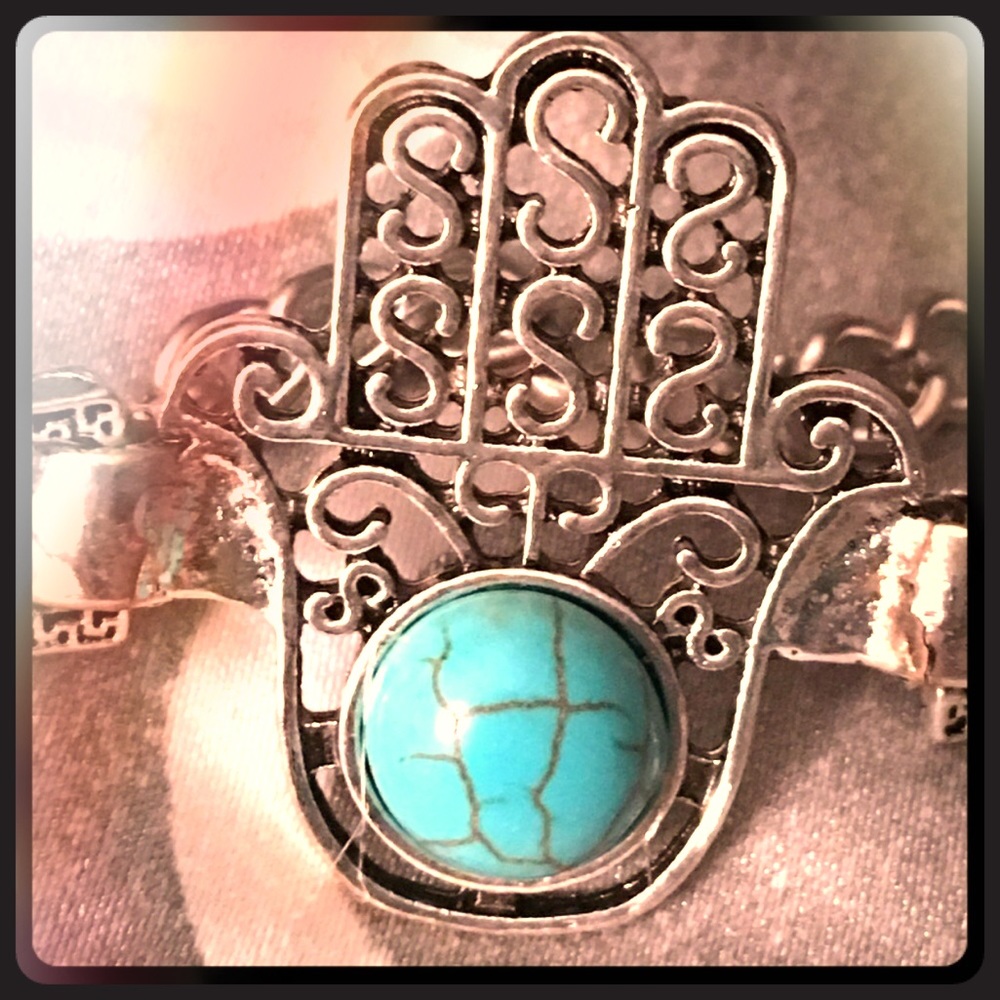 🆕 TIBETAN SILVER BRACELET W/ HAMSA & TURQUOISE