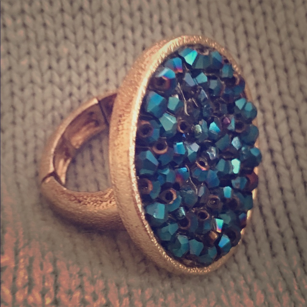 Navy blu swarovski crystal large circle ring