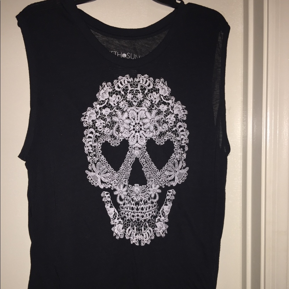 Sheer Floral Skull Muscle Tee