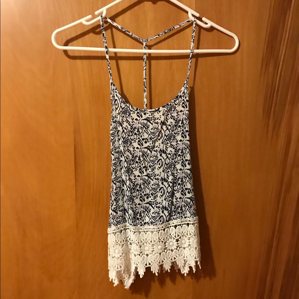 Printed top with lace detail