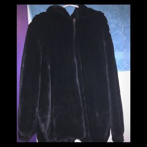 Black Plus Size Faux Fur Jacket with hood
