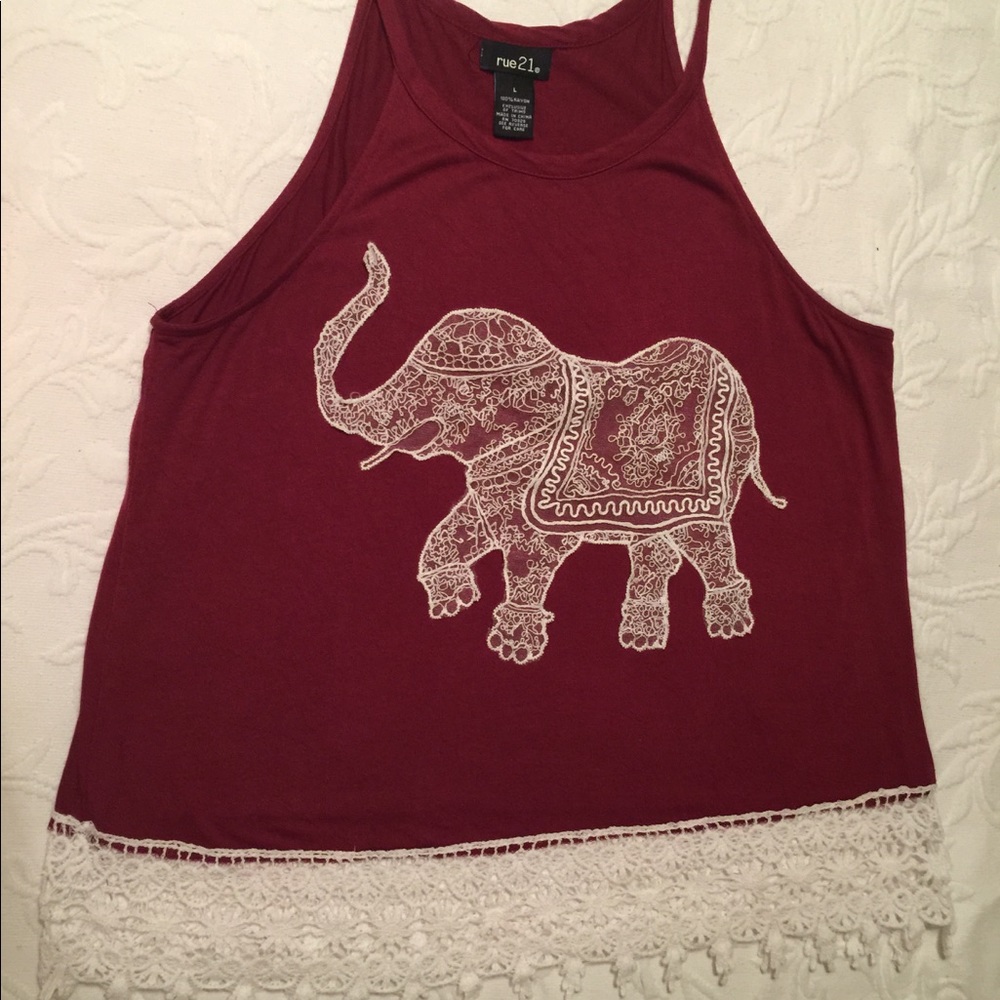 Rue 21 Crimson Tank with Elephant Doily Detail