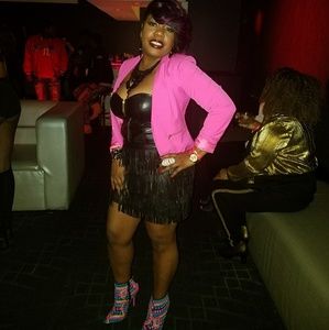 Black fringed skirt faux leather