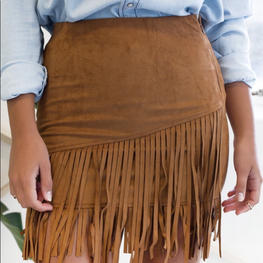 Plus Sized Vegan Suede Fringe Skirt