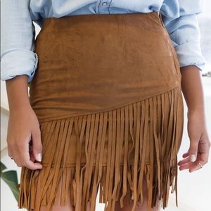 Plus Sized Vegan Suede Fringe Skirt