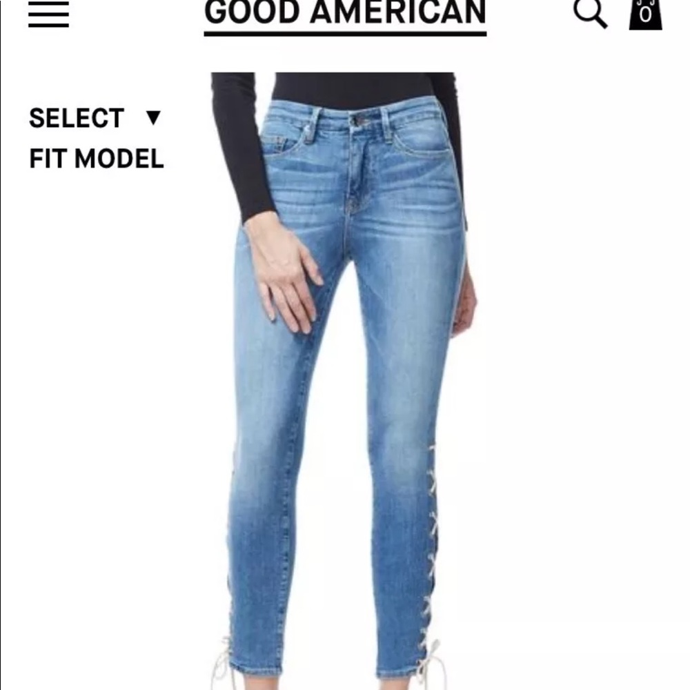 Good American Good Legs Lace Up Jeans 10/30 NWT
