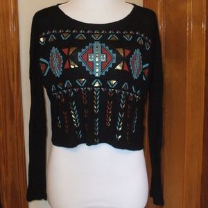 Black Tribal Print Crop Top