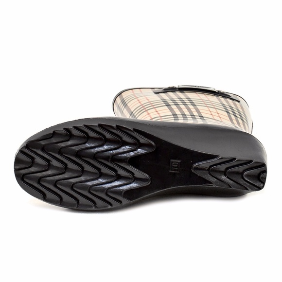 Women Rubber Rain Boots, Wedge Checkered Plaid Rainboots - Picture 3 of 3