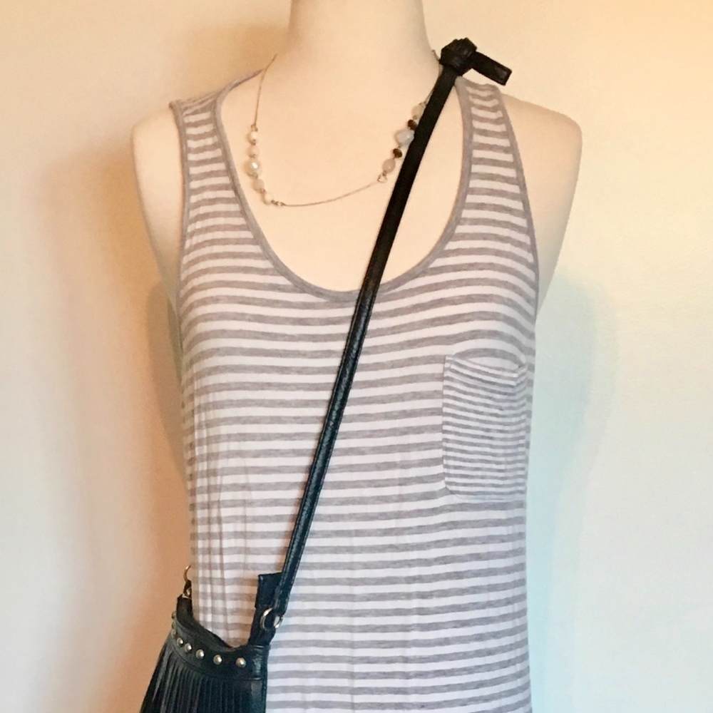Kensie/Pieces Gray and White Striped Maxi Dress L