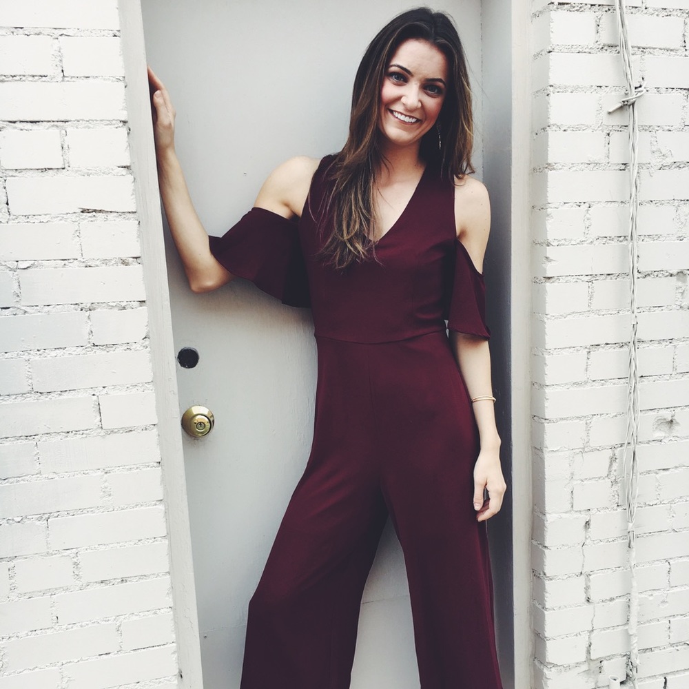 Merlot cold shoulder culotte jumpsuit
