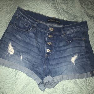 Express High Wasted Button Up Denim Shorts
