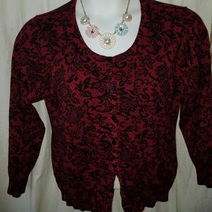 TOP KNITS SZ  XL RED SWEATER WITH A BLACKPRINT