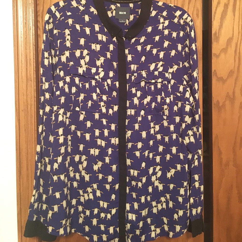 Penguin patterned button up blouse