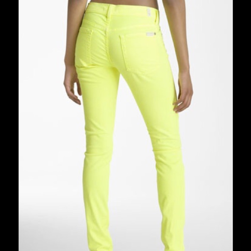 7 FOR ALL MANKIND DISTRESSED RIPPED NEON JEANS.
