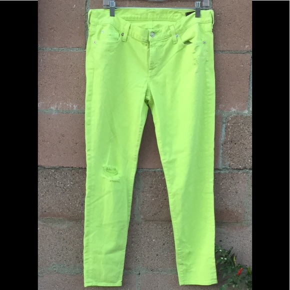 7 FOR ALL MANKIND DISTRESSED RIPPED NEON JEANS. - Picture 2 of 5