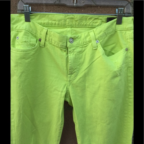 7 FOR ALL MANKIND DISTRESSED RIPPED NEON JEANS. - Picture 3 of 5