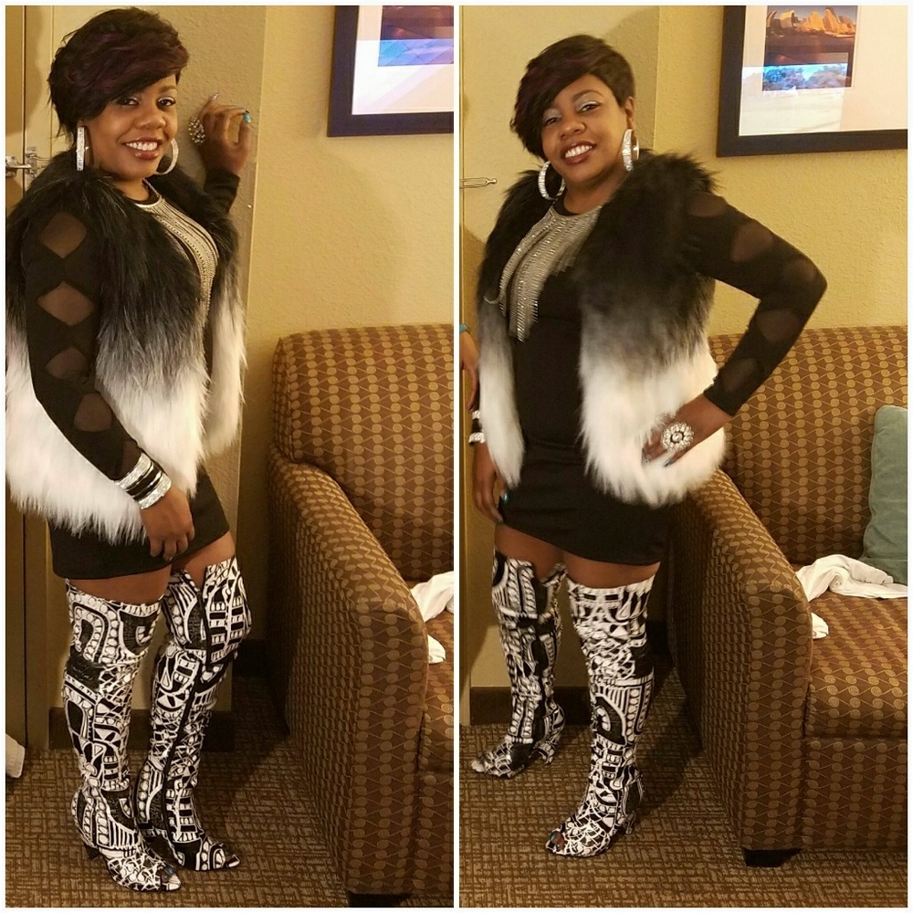Thigh high open toe boots