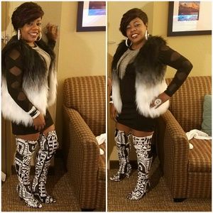 Thigh high open toe boots