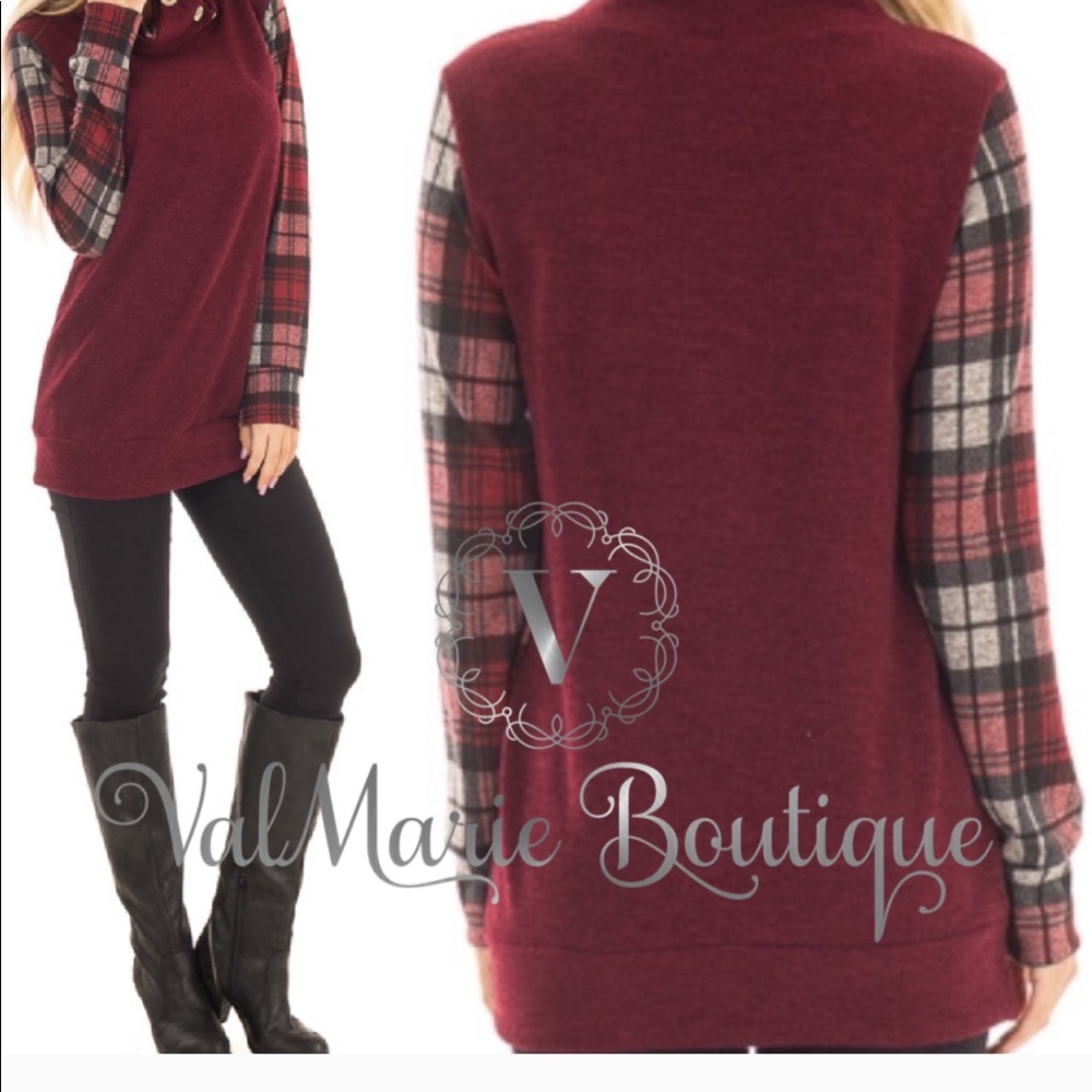 Plaid turtle neck sweater top - Picture 2 of 3