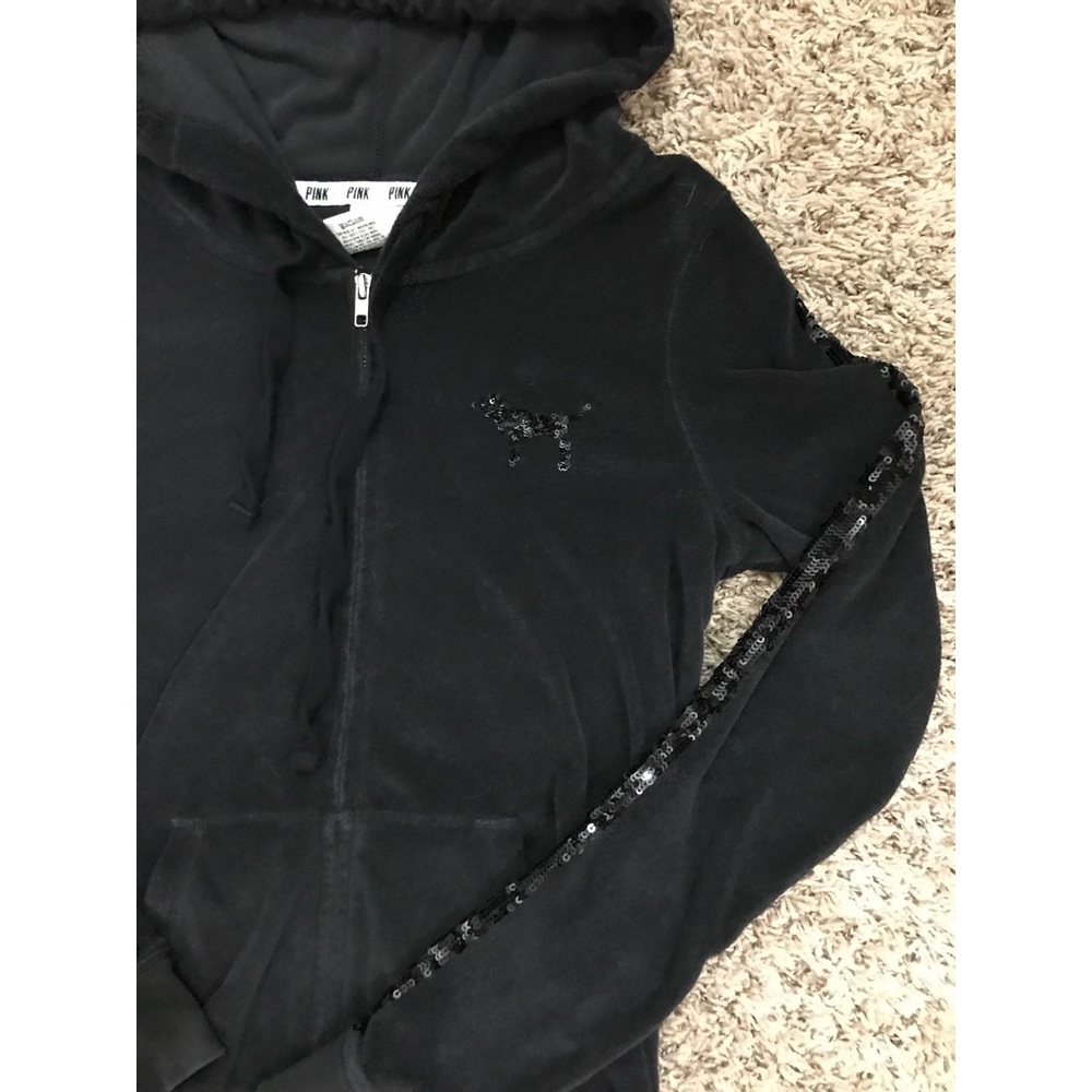 RARE PINK BY VS BLACK SEQUIN TERRY CLOTH ZIP UP