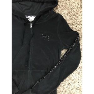 RARE PINK BY VS BLACK SEQUIN TERRY CLOTH ZIP UP