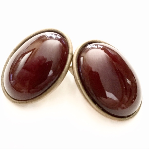 Vintage Carnelian Cabochon Earrings - Picture 1 of 3