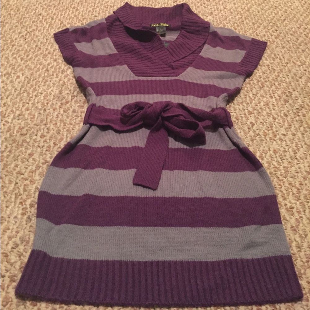 Grey and purple sweater dress