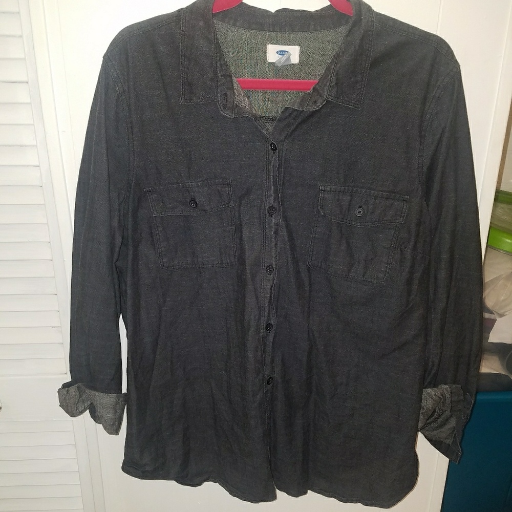 Dark denim button up