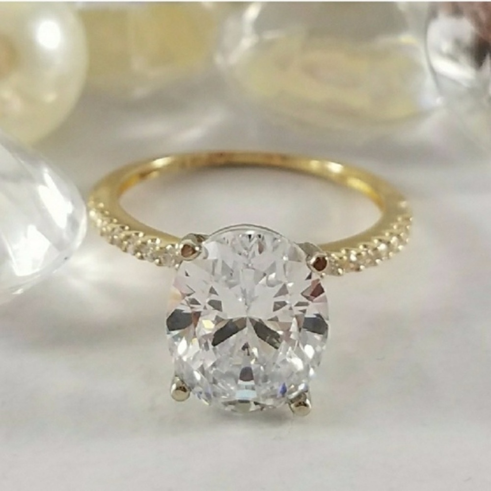 Dainty 14k Yellow Gold 3ct Oval Engagement Ring - Picture 7 of 9
