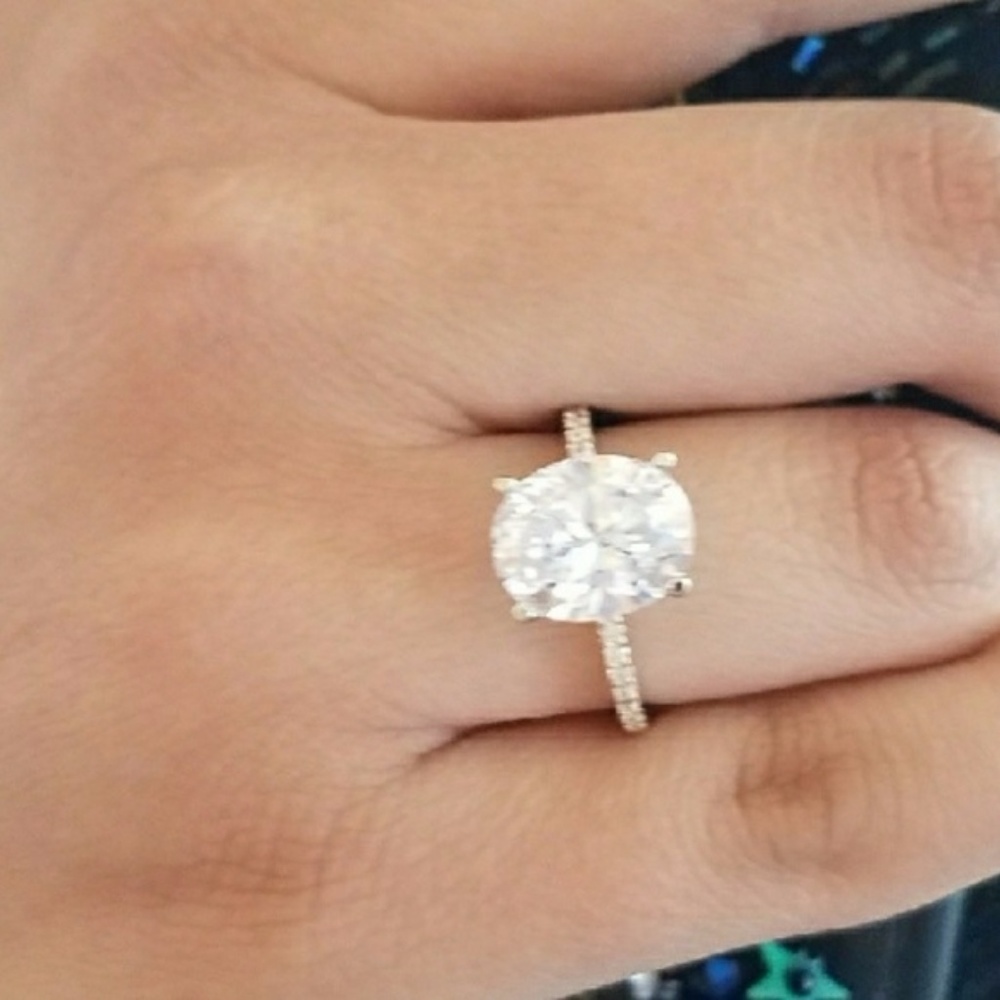 Dainty 14k Yellow Gold 3ct Oval Engagement Ring - Picture 6 of 9