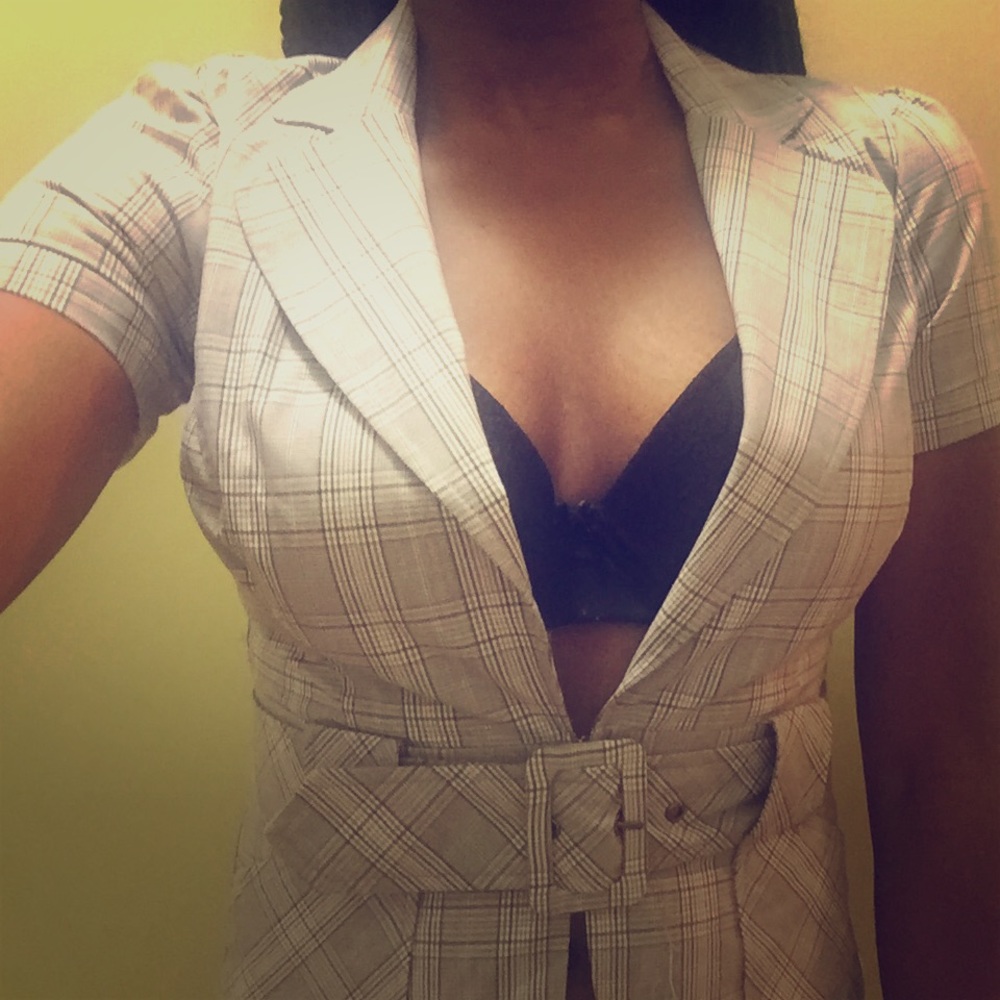 Short-sleeve gray plaid Blazer